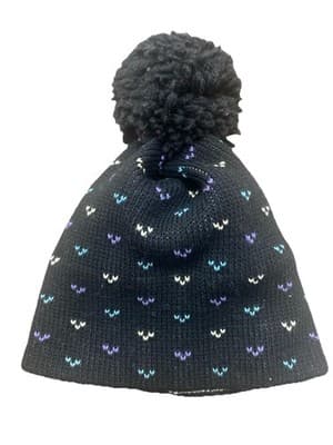 Wigwam Wool Beanie USA PomPom Winter Black Geometric Pattern Cream Color Lining - Thumbnail 2