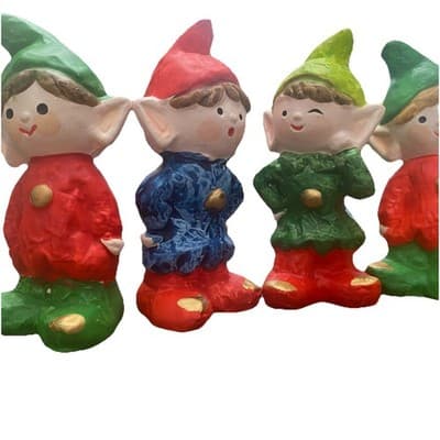 Vintage Christmas Elves Made in Japan 6 Hand painted Ceramic Holiday Whimsical - Thumbnail 8