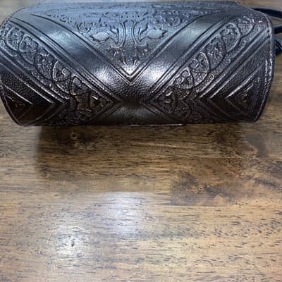 Vintage MOROCCAN MAGIC Black EMBOSSED Leather Small Boho Crossbody Y2K Bag Purse - Thumbnail 5