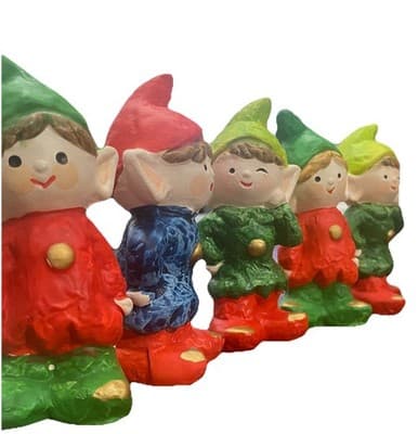 Vintage Christmas Elves Made in Japan 6 Hand painted Ceramic Holiday Whimsical - Thumbnail 11