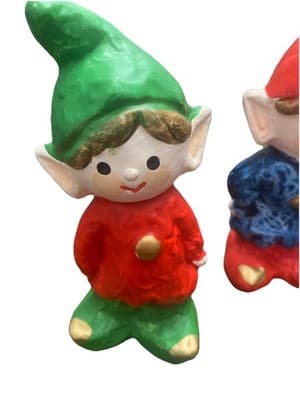 Vintage Christmas Elves Made in Japan 6 Hand painted Ceramic Holiday Whimsical - Thumbnail 2