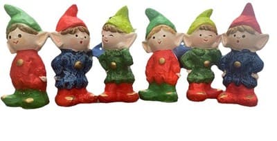 Vintage Christmas Elves Made in Japan 6 Hand painted Ceramic Holiday Whimsical - Thumbnail 7