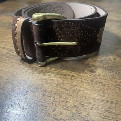 Vintage Street Works Leather &Suede Solid Brass buckle& Studs Tooled Med 35” - Thumbnail 3