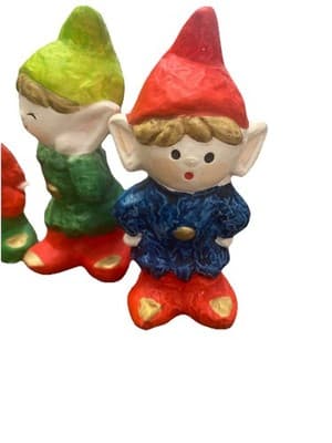 Vintage Christmas Elves Made in Japan 6 Hand painted Ceramic Holiday Whimsical - Thumbnail 6