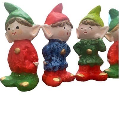 Vintage Christmas Elves Made in Japan 6 Hand painted Ceramic Holiday Whimsical - Thumbnail 9