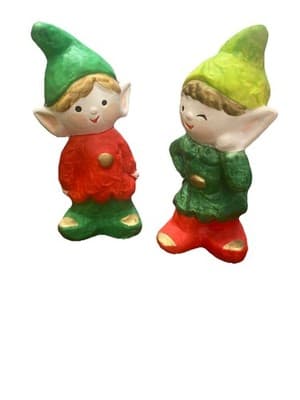 Vintage Christmas Elves Made in Japan 6 Hand painted Ceramic Holiday Whimsical - Thumbnail 5