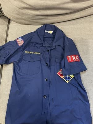 VTG BOY SCOUTS OF AMERICA Button Up Shirt Patches Size Youth 12 Navy Blue - Thumbnail 7