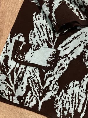 Chico's Black Cornflower Blue Open Front Cardigan Sweater Jacket Floral Silk-1 - Thumbnail 2