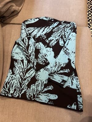 Chico's Black Cornflower Blue Open Front Cardigan Sweater Jacket Floral Silk-1 - Thumbnail 4