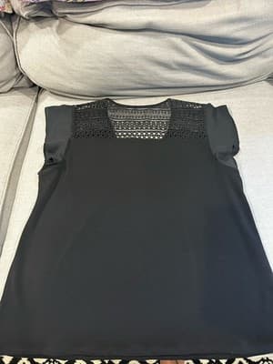 The Limited Black Shirt Women’s Size PL Top Lace Short Cap Sleeve Top Blouse - Thumbnail 5