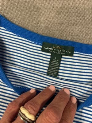 Ralph Lauren LRL Nautical Striped Preppy Shirt Boatneck Buttons Womens Size L - Thumbnail 4