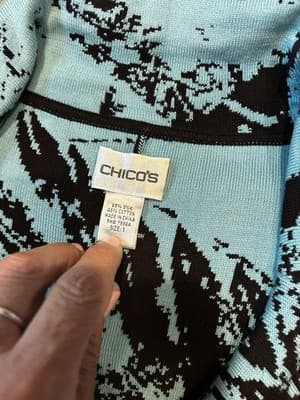 Chico's Black Cornflower Blue Open Front Cardigan Sweater Jacket Floral Silk-1 - Thumbnail 3