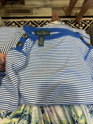 Ralph Lauren LRL Nautical Striped Preppy Shirt Boatneck Buttons Womens Size L - Thumbnail 2