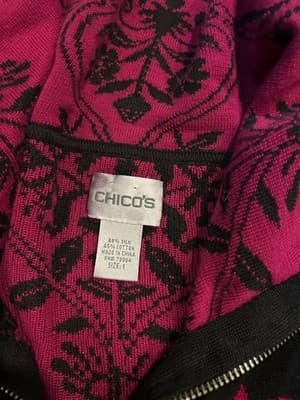 Chicos Cardigan Zip Up Sweater Sz 1 (8/10) Silk Blend Floral Pink Magenta Black - Thumbnail 4