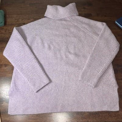 Madewell Mercer Chunky Turtleneck Ribbed Heather Wisteria Sweater XL - Thumbnail 5