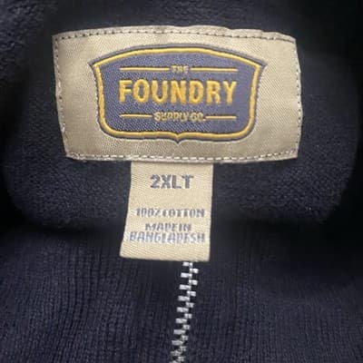 Foundry Supply Co Mens 2XL Black Cotton Partial Zip Pullover Sweater Big & Tall - Thumbnail 7