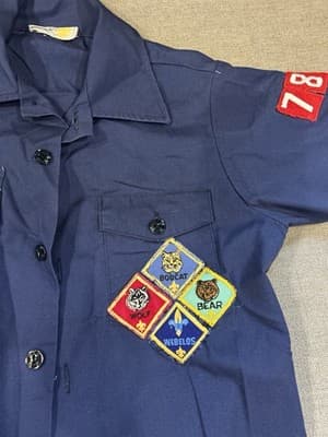 VTG BOY SCOUTS OF AMERICA Button Up Shirt Patches Size Youth 12 Navy Blue - Thumbnail 2
