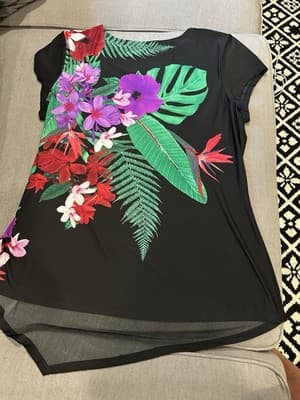 Nygard Collection Black Floral Rhinestones Tunic Cap Sleeve Blouse Size Large - Thumbnail 5