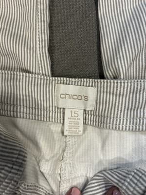 CHICO'S Size 1.5 Womens Cotton Spandex Blend Striped Stretch Pants - Thumbnail 3