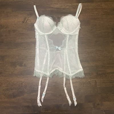 Victorias Secret Lace & Mesh Corset Bustier Garter Straps 32B Romantic Festival - Thumbnail 8