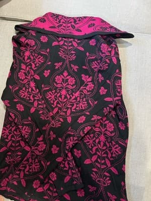 Chicos Cardigan Zip Up Sweater Sz 1 (8/10) Silk Blend Floral Pink Magenta Black - Thumbnail 3