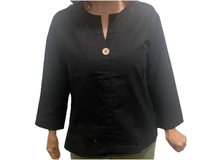 Black Linen Pullover Top 3/4 Sleeve CottageCore Lagen Look Classic Old Money - Thumbnail 2