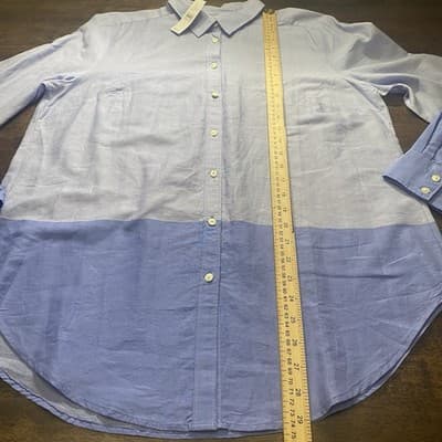 Ann Taylor LOFT The Softened Shirt Sz L Button Up Chambray Blouse Blue Ombré - Thumbnail 4