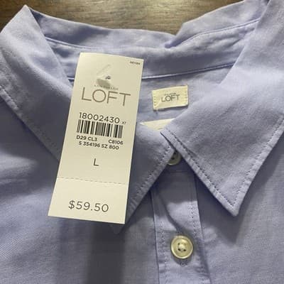 Ann Taylor LOFT The Softened Shirt Sz L Button Up Chambray Blouse Blue Ombré - Thumbnail 6