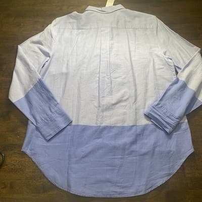 Ann Taylor LOFT The Softened Shirt Sz L Button Up Chambray Blouse Blue Ombré - Thumbnail 8