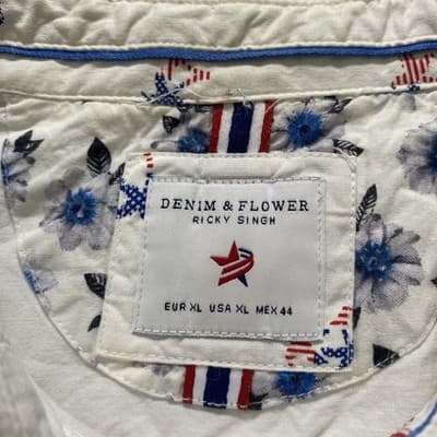 Denim & Flower Men's XL White Shirt Patriotic Firecrackers Vacation Short Sleeve - Thumbnail 8