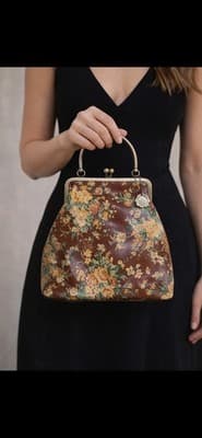 Patricia Nash Leather 10 Anniversary Novella Frame Bag MetalStrap KissLock Close - Thumbnail 2