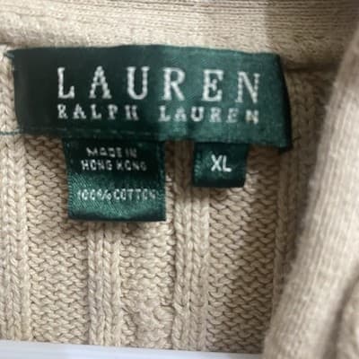 Lauren Ralph Lauren Cable Knit Shawl Collar Sweater All Cotton Size XL - Thumbnail 2