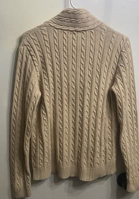 Lauren Ralph Lauren Cable Knit Shawl Collar Sweater All Cotton Size XL - Thumbnail 3