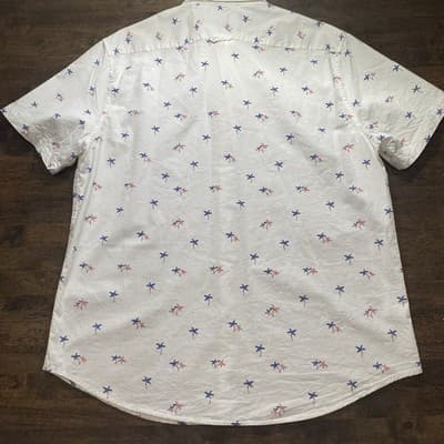 Denim & Flower Men's XL White Shirt Patriotic Firecrackers Vacation Short Sleeve - Thumbnail 7
