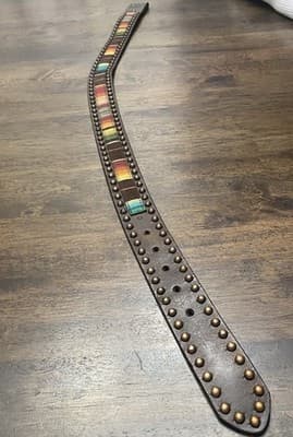 Ariat Serape Leather Studded Brown Belt Size S Multicolored Inlay No Buckle - Thumbnail 5
