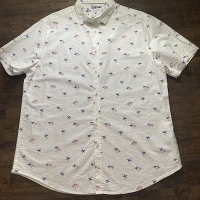 Denim & Flower Men's XL White Shirt Patriotic Firecrackers Vacation Short Sleeve - Thumbnail 2