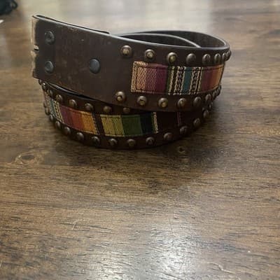 Ariat Serape Leather Studded Brown Belt Size S Multicolored Inlay No Buckle - Thumbnail 2