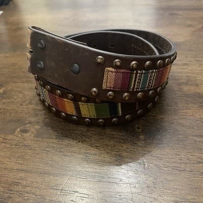 Ariat Serape Leather Studded Brown Belt Size S Multicolored Inlay No Buckle - Thumbnail 3