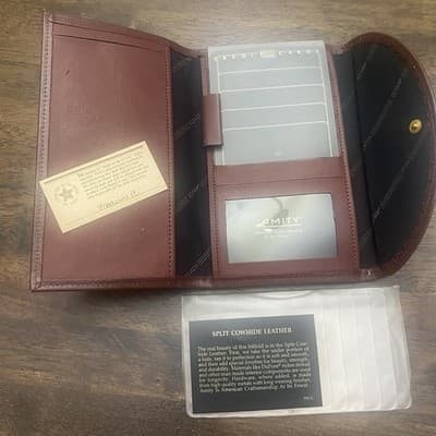 Amity Vintage Leather Long Wallet Split Cowhide Kiss Lock Coin USA Made - Thumbnail 7