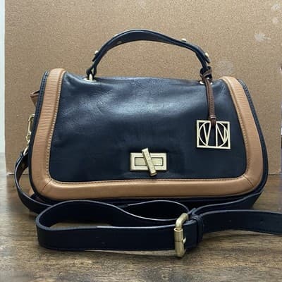Via Neroli Genuine Leather Satchel Bag W Long Cross Body Or Shoulder Strap 13x8 - Thumbnail 2