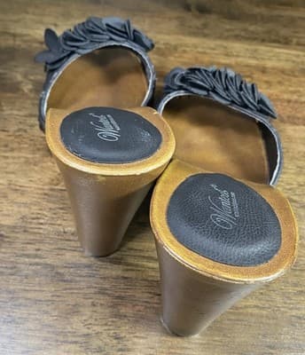 Black Vegan Leather Mule Slide In Heels Dolly Parton Style Retro 80s - Thumbnail 6