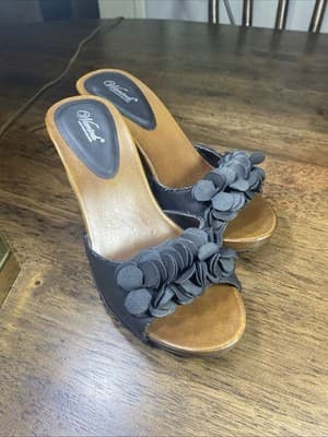 Black Vegan Leather Mule Slide In Heels Dolly Parton Style Retro 80s - Thumbnail 5