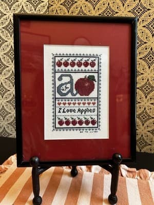 Cross Stitch Sampler A is for Apple Completed Framed