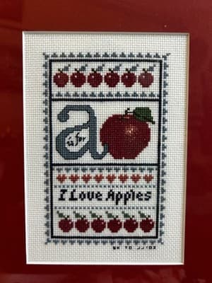 Cross Stitch Sampler A is for Apple Completed Framed - Thumbnail 5