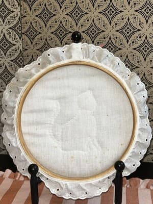 Quilted Kitty Cat Embroidery Hoop Picture Finished Piece Handmade Vintage - Thumbnail 2