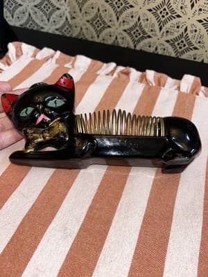 Vintage Black Cat Ceramic Letter Bill Holder Spring Pen/Pencil MCM - Thumbnail 5