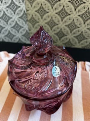 Vintage 1980s Fenton Dusty Rose Paisley Candy Dish/Trinket/Tea Light Holder - Thumbnail 3