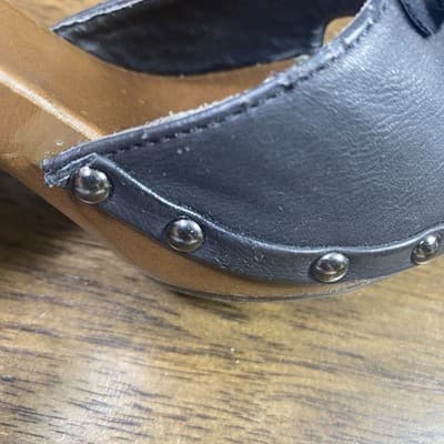 Black Vegan Leather Mule Slide In Heels Dolly Parton Style Retro 80s - Thumbnail 9