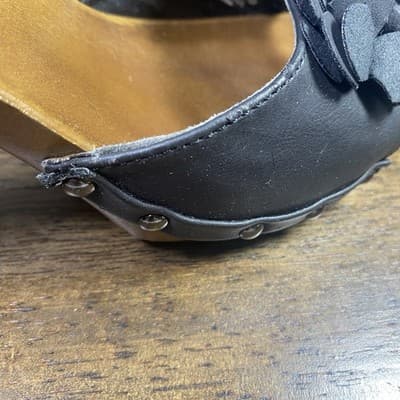 Black Vegan Leather Mule Slide In Heels Dolly Parton Style Retro 80s - Thumbnail 11