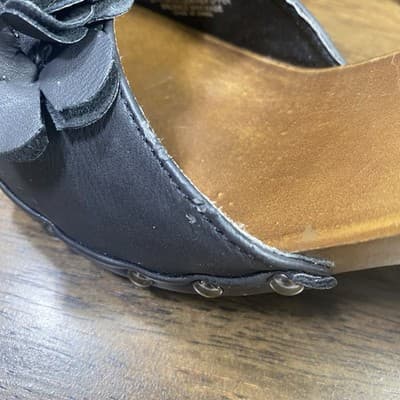 Black Vegan Leather Mule Slide In Heels Dolly Parton Style Retro 80s - Thumbnail 8